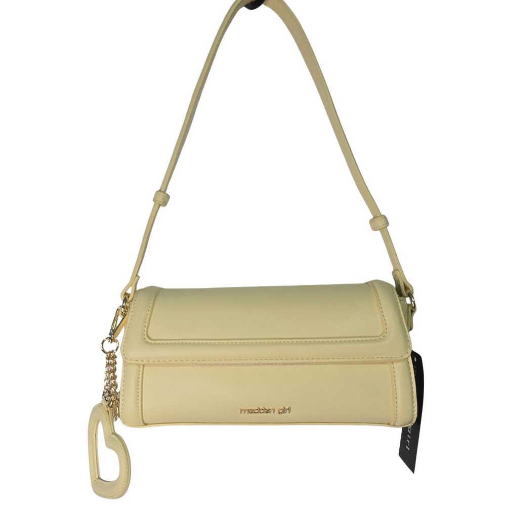 Madden Girl “Butter Yellow” Baguette‑Style Crossbody with Heart Mirror Charm Y2K